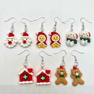Christmas Earrings - Santa, Teddy Bear, Snow Man,  Cottage, Gingerbread